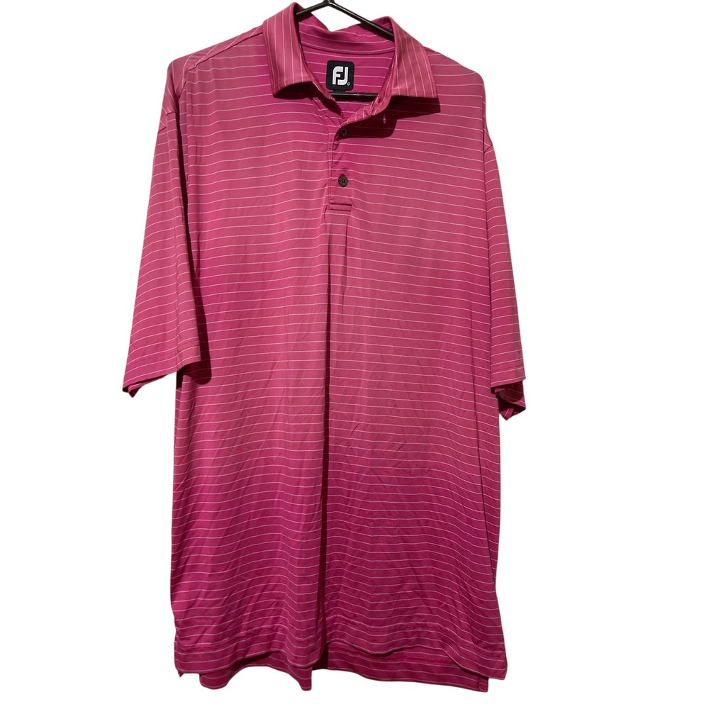 FootJoy Mens Pink Striped Performance Golf Polo Shirt Size Large FJ Logo